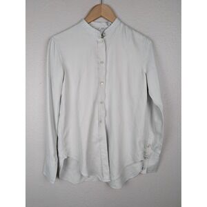 HELMUT LANG Light Blue Silk Band Collar Button Up Shirt Womens Size S 320